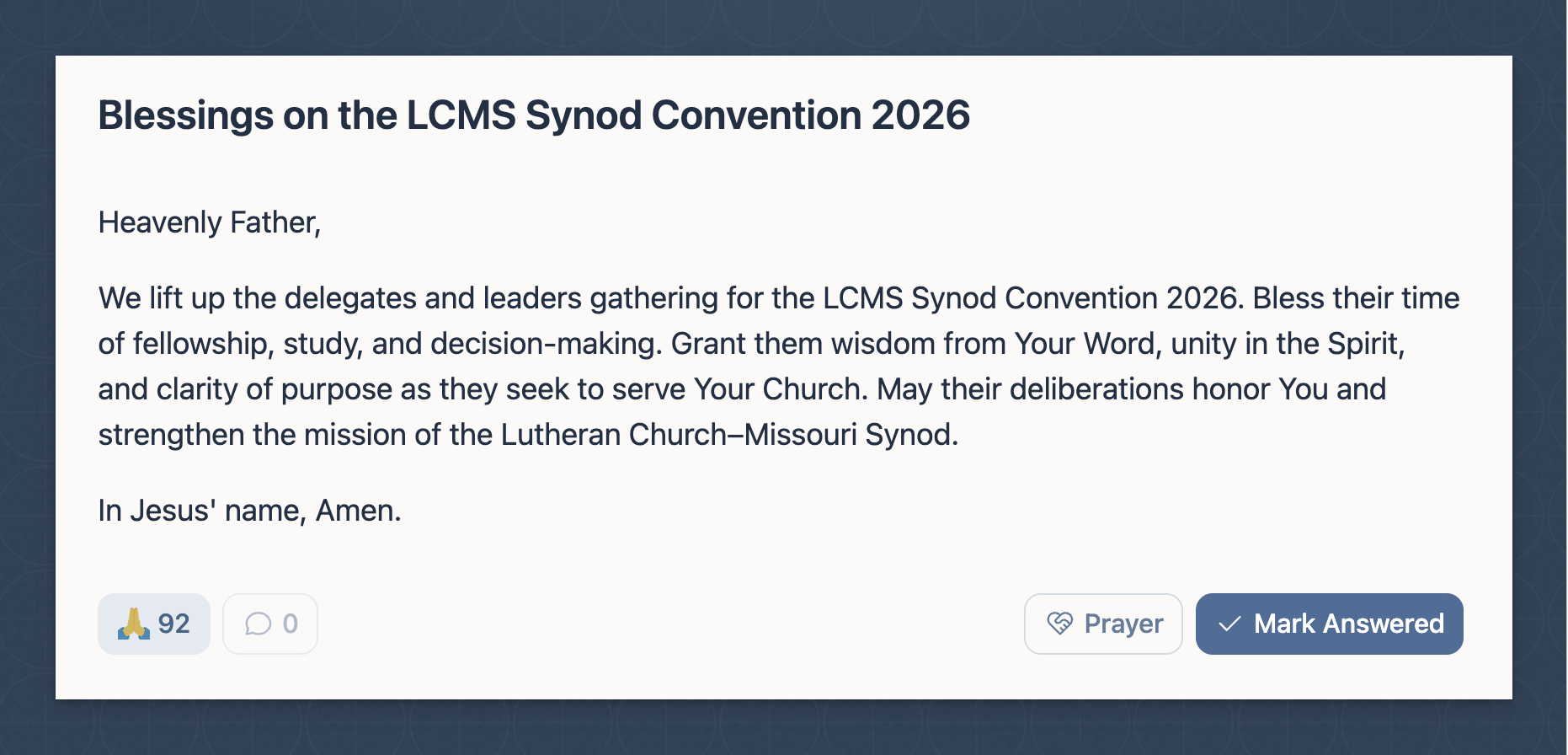 Prayer feed